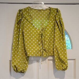 Levi's Olive Green Daisy Tie-Front Puff Sleeve Blouse